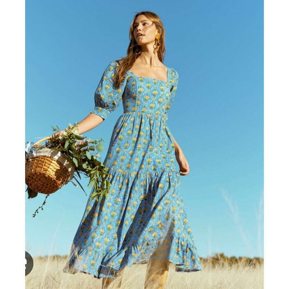 Eddy Barbara Square neck dress size 8 Lapis & Laguna Floral Blue NWT